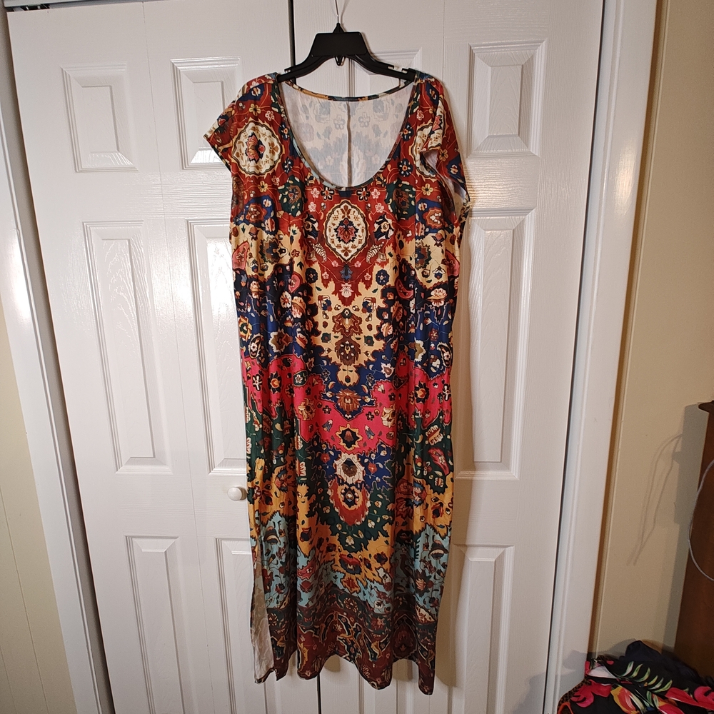 Shein Breezaya Graphic Print Split Side Multicolor Tunic Maxi Dress Size 4x EUC